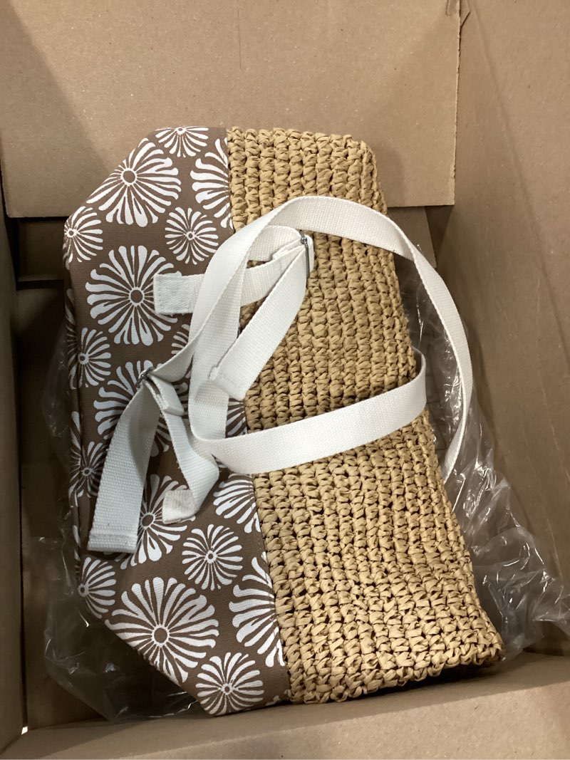 Condition photo showing New/Like New for roxy women's beach tote bag | travel | vacation | straw | lightweight | breathable beach lover - natural/white