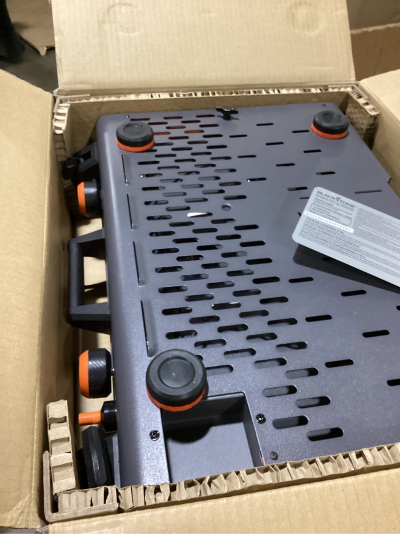 Condition photo showing Good Condition for blackstone adventure ready 20”x14” 2-burner propane camping griddle with latching hood and handle