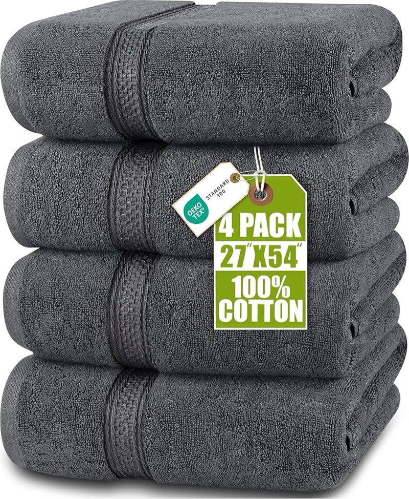 pack of 4 bath towels 27 x 54 inches, 100% cotton, larger & lighter weight, quicker to dry, super soft and absorbent, perfect for bathroom (aqua, pack of 6 (27''x54'')) aqua pack of 4 27''x54'')
