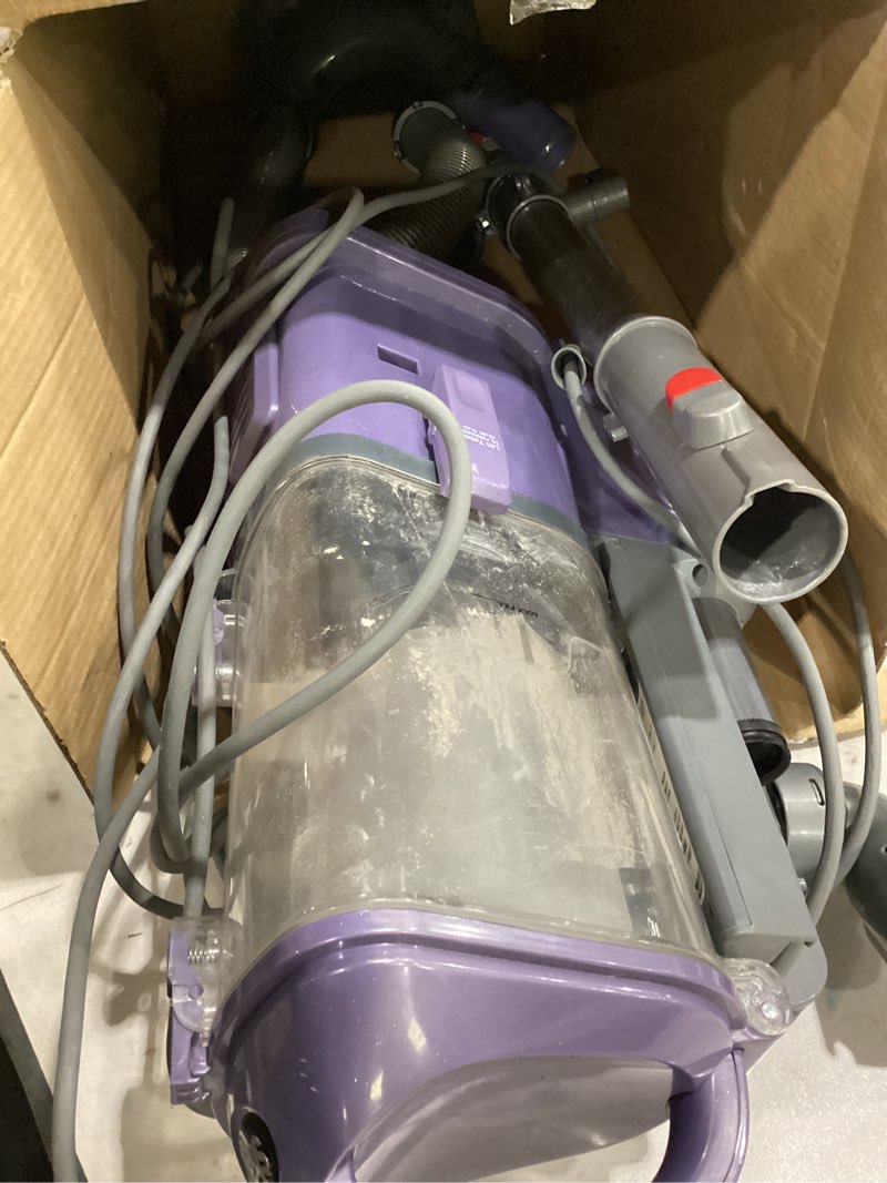 Condition photo showing As Is for *not tested/used* shark upright vacuum, navigator lift-away deluxe with large dust cup capacity, hepa filter, swivel steering, upholstery tool & crevice tool, blue, nv360 navigator (navy)