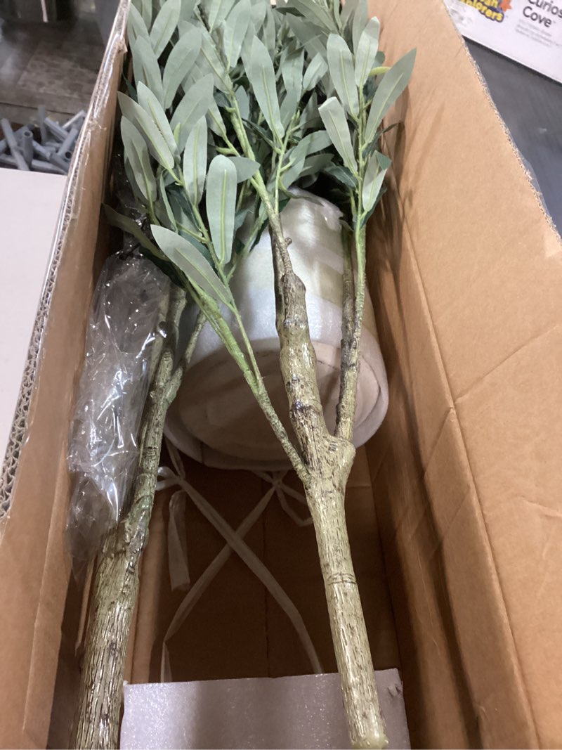 Condition photo showing Good Condition for alupssuc 7ft artificial olive trees, faux silk plant with lively artificial trunk and lifelike fruits, indoor fake potted tree with white planter for modern home office living room decor