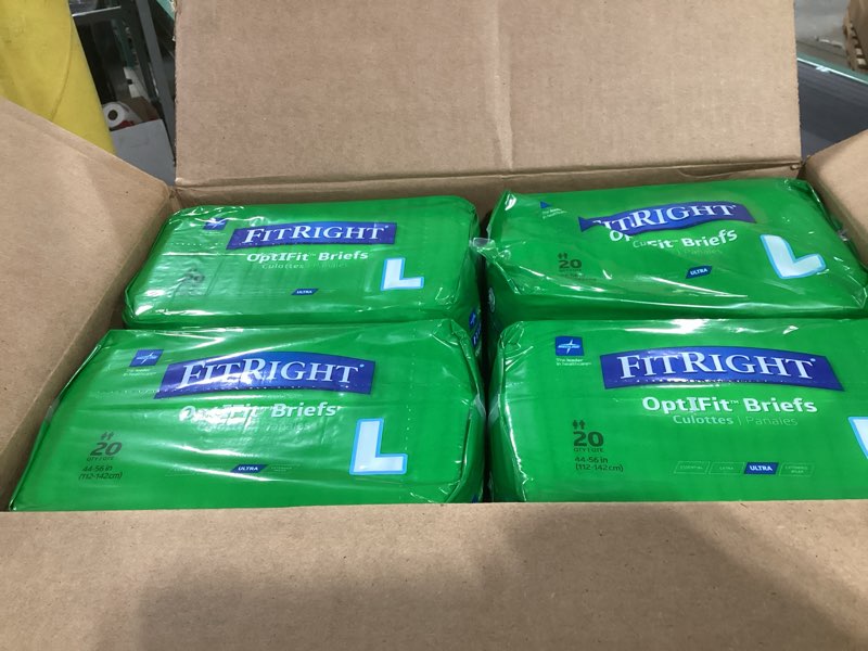 Condition photo showing New/Like New for FitRight Adult Diapers, Ultra Heavy Absorbency, L (Waist Size 44in-56in), 80 Count, OptiFit Incontinence Briefs for Men and Women, Disposable, Moisture-Wicking, Leak Protection, 80 Count Large