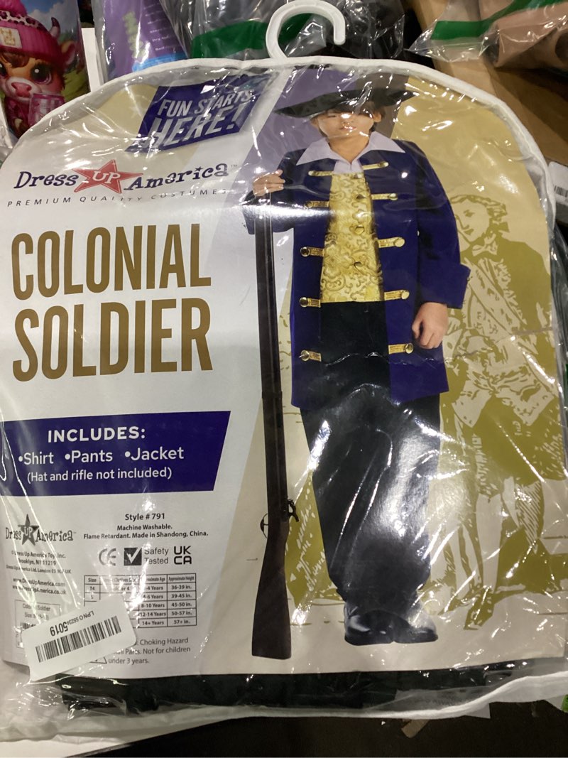 Condition photo showing As Is for dress up america colonial costume for kids - revolutionary war costume for boys - authentic aristocrat dress up set medium