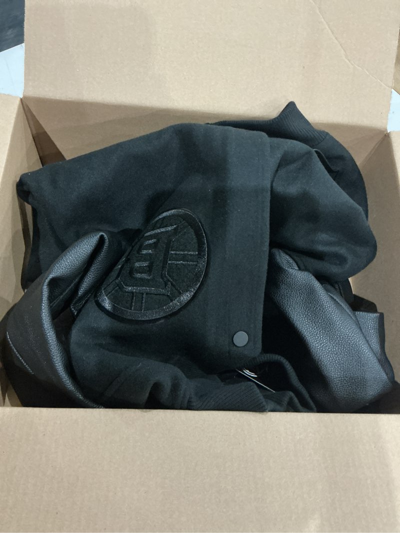 Condition photo showing As Is for pro standard mens nhl classic triple black varsity jacket boston bruins small triple black