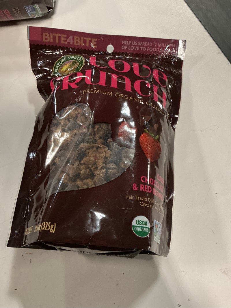 Condition photo showing Good Condition for (Jan / 2026 ) Love Crunch Organic Dark Chocolate and Red Berries Granola, Non-GMO, Fair Trade, by Nature's Path, 11.5 Ounce(Pack of 1)