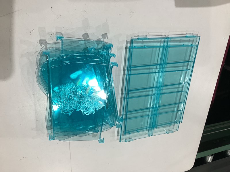 Condition photo showing Good Condition for suretivian rose purse dividers for closet, 2 pack clear clutch purse closet organizers, adjustable handbag storage organizers, plastic bookshelf separator dividers for bedroom office clear blue large-2-pack