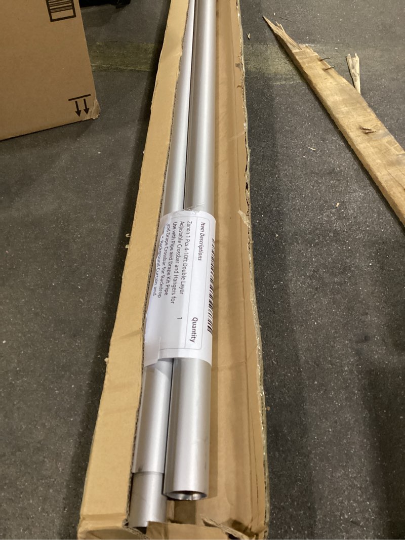 Condition photo showing As Is for zonon 1 pcs 4-10ft double layer adjustable crossbar and hangers for use with pipe and drape kit pipe and drape crossbar for backdrop stand, background curtain and wedding decor 1 4-10 ft