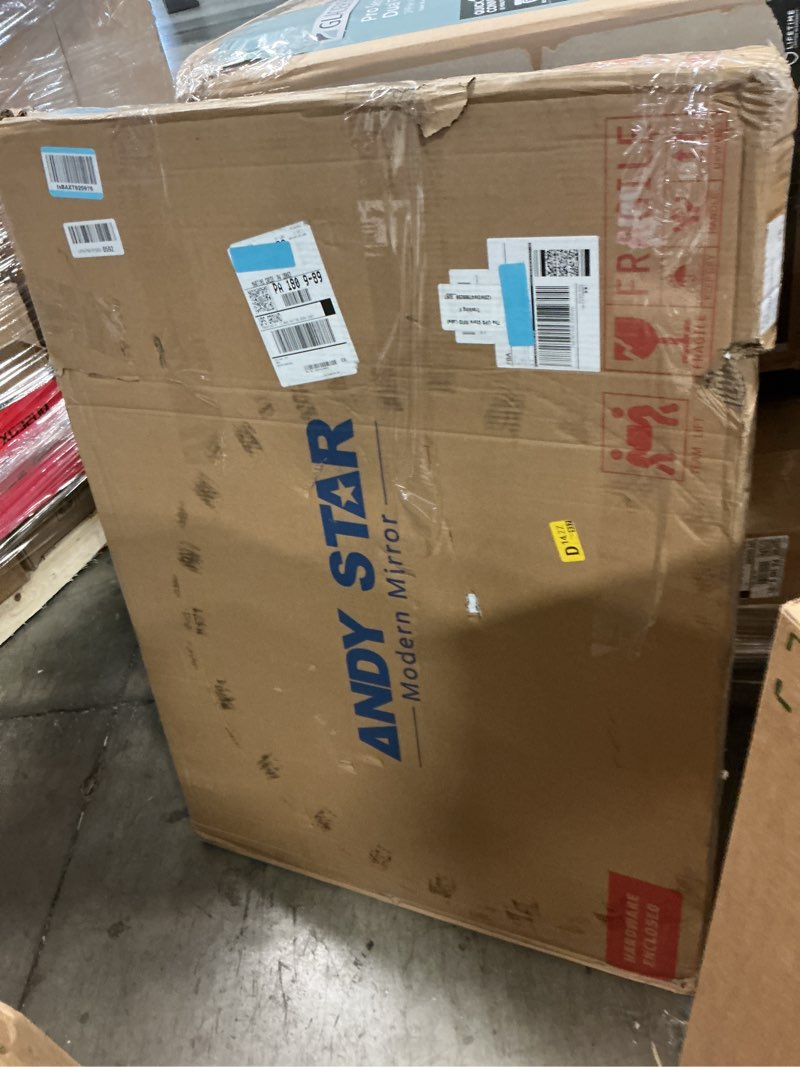 Condition photo showing New/Like New for ANDY STAR Chrome Bathroom Mirror, 24x36 Inch Polished Chrome Rectangle Mirror, Scalloped Bathroom Mirror with Stainless Steel Metal Frame, Thin Frame Deep