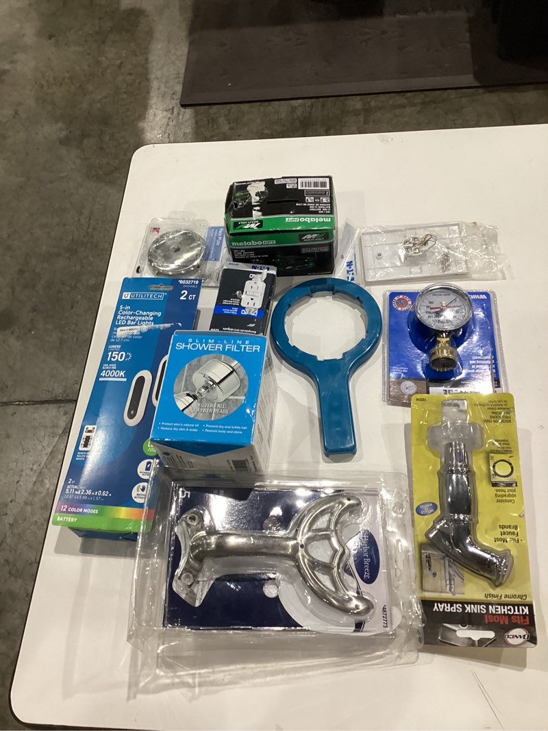 Condition photo showing As Is for assorted home improvement lot (small tools, screw, home accessories, etc.)