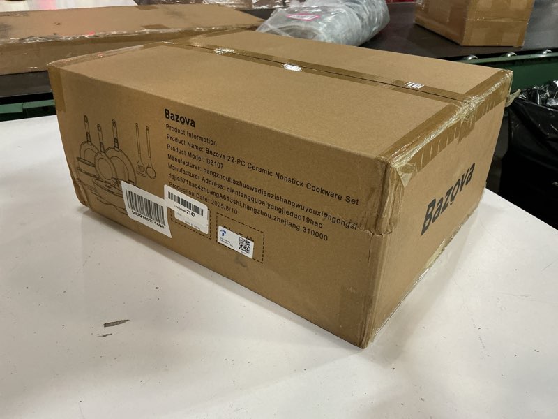 Condition photo showing New/Like New for bazova 22-piece pots and pans set non stick with removable handles, ceramic cookware set, large-capacity & non toxic, induction & rv compatible, dishwasher safe, pfas/ptfe/pfoa free, white