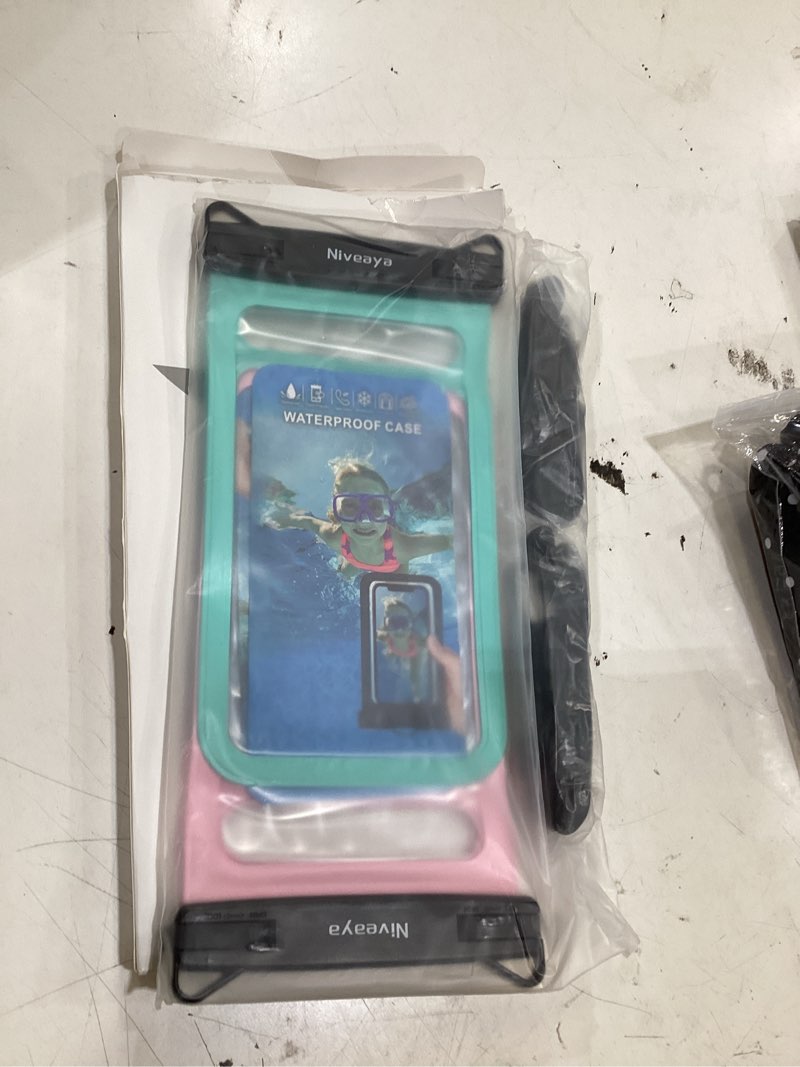 Condition photo showing Good Condition for niveaya double space waterproof phone pouch, ipx8 phone case with lanyard for iphone 17 16 15 pro max, galaxy s25 ultra, cellphone dry bag for beach, cruise travel ship essentials 2 pack (up to 8.3") green+ pink medium 8.3"