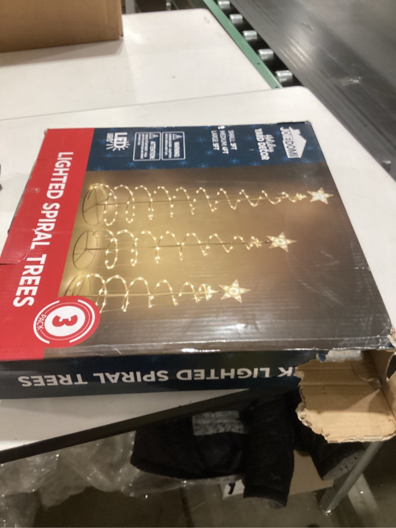 Condition photo showing New/Like New for JOIEDOMI 3 Pack Spiral Christmas Tree Lights, 218 LED Outdoor Lighted Tree with Star Topper & Stakes, Christmas Decorations for Yard Porch Patio Garden Holiday Xmas Eve Night Décor, Warm White