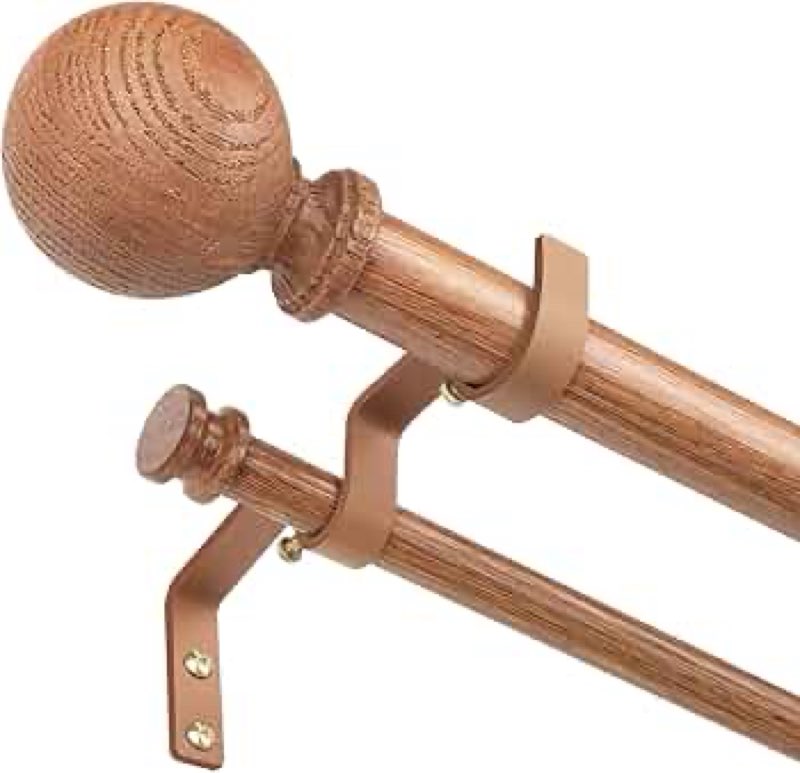 wood double curtain rod, boho decorative extra long dual curtain rods for windows 120 to 170 inch, 1