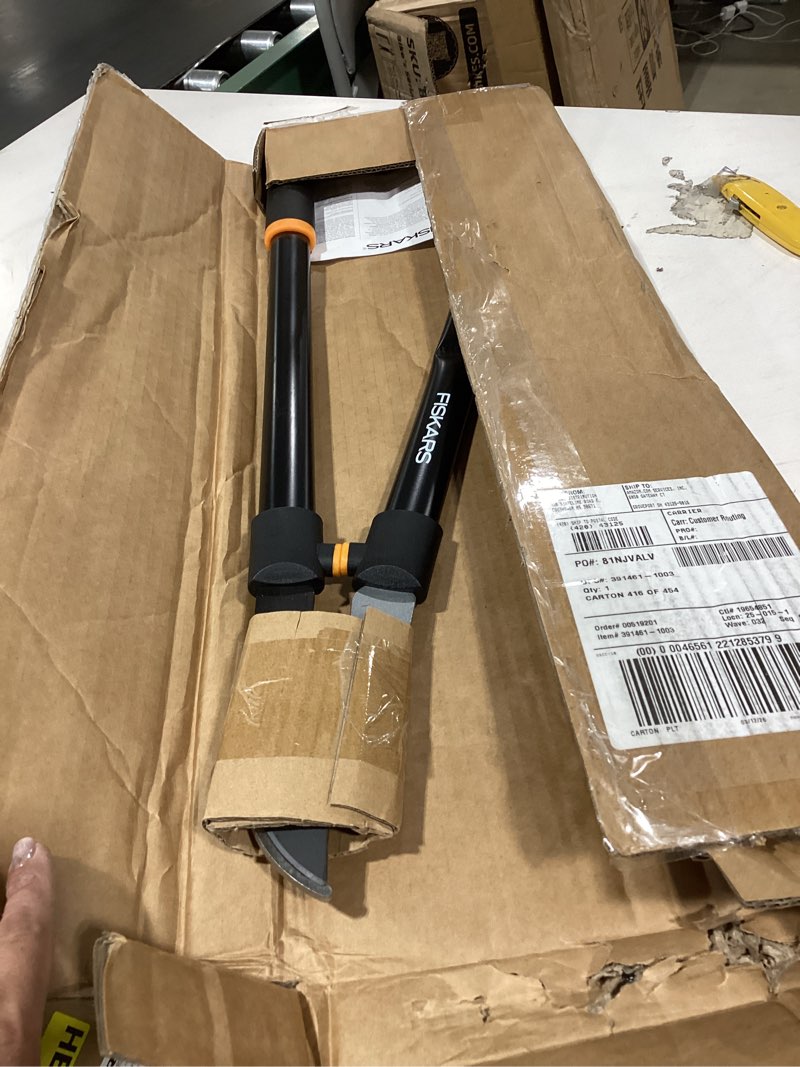 Condition photo showing As Is for fiskars 28" loppers for tree trimming, heavy duty, rust-resistant sharp bypass steel blade loppers, branch cutter up to 1.5" diameter cut capacity, shock-absorbing handle, garden tools bypass lopper 28"