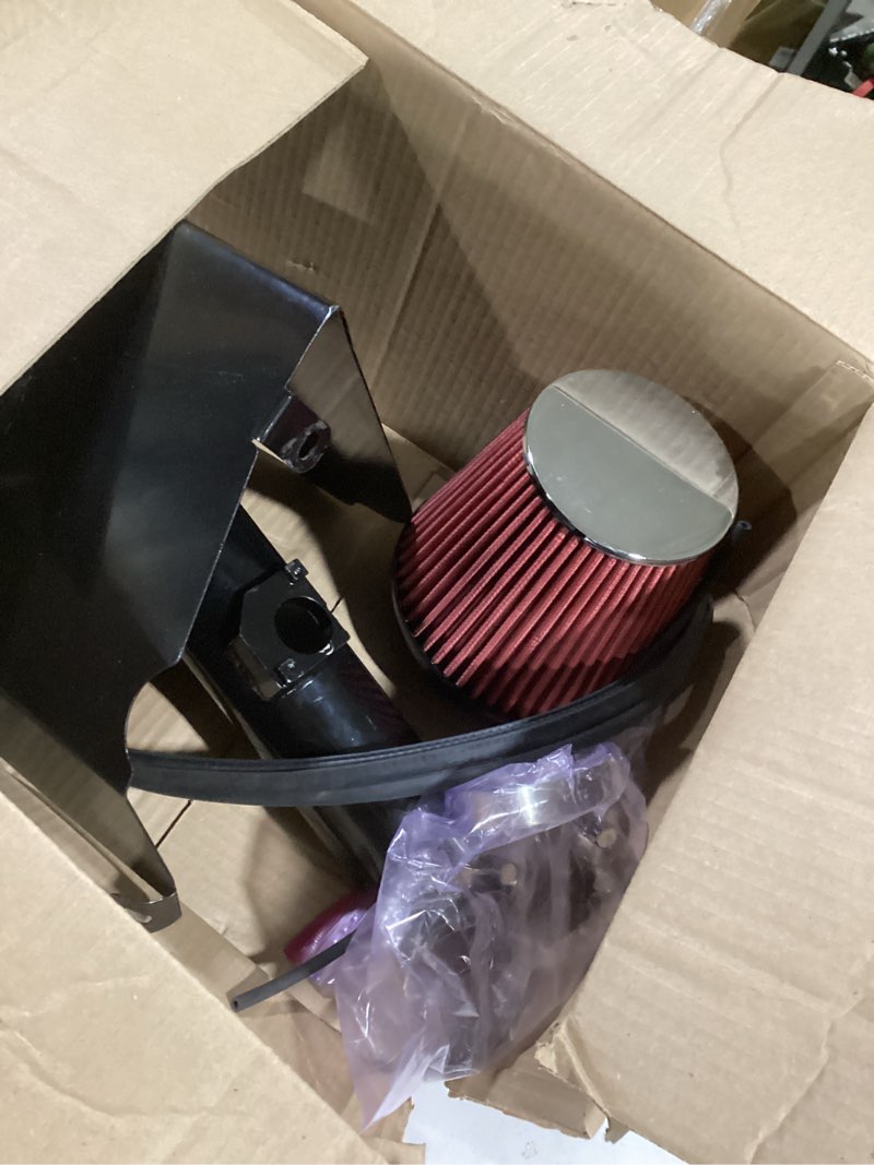 Condition photo showing As Is for 4 Inch Cold Air Intake Filter Kit & Heat Shield for 2009-2013 Silverado 1500 GMC Sierra 1500 Yukon Cadillac Escalade ESV EXT (Black & Red)