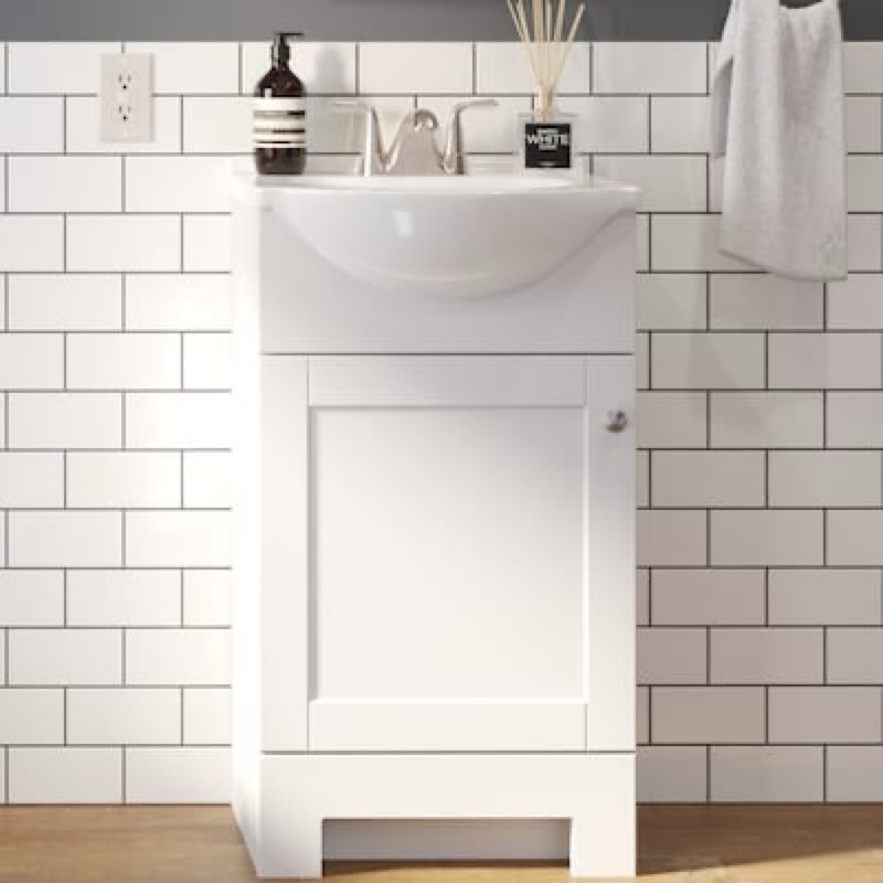 project source euro 18-in true white single sink bathroom vanity with white cultured marble top