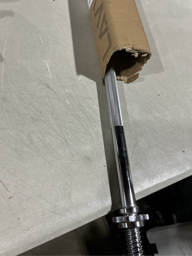 Condition photo showing As Is for 55" weight lifting bar, 1" standard straight barbell bars for weight lifting, olympic barbell bar for bench press/hip thrusts/squats/lunges for gym and home, 2 star star-nuts (480lb weight capacity)