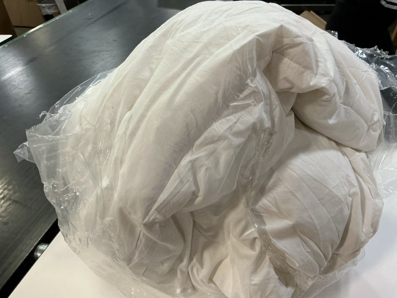 Condition photo showing As Is for feather and down comforter insert queen size, 100% cotton cover, all season white down feather duvet insert, fluffy soft hotel luxury bedding for bedroom, 90 x 90 inches queen white/all season