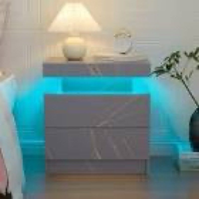 LED Nightstand LED Bedside Table with 2 Drawers, Wooden Cabinet Unit with LED Lights for Bedroom, End Table Side Table for Bedroom Living Room