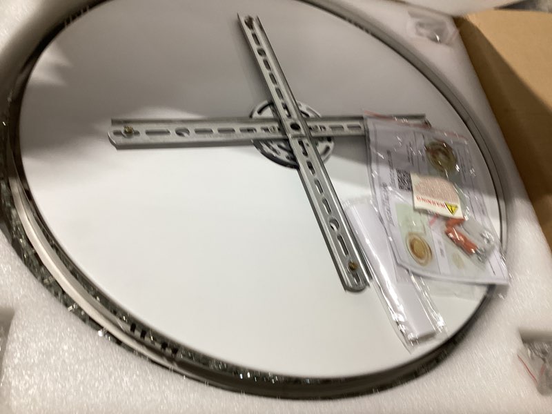 Condition photo showing As Is for Modern Dimmable Led Crystal Chandelier: Flush Mount Crystals Ceiling Light with Remote - 24" Silver Ceiling Lighting Fixtures Round Crystal Chandeliers for Dining Room Bedroom Living Room Entryway Silver 24 inch