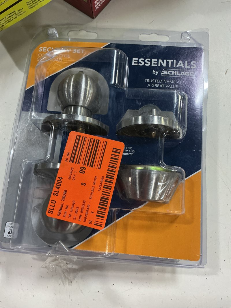 Condition photo showing As Is for morrow satin stainless steel single cylinder deadbolt and keyed entry door knob combo pack