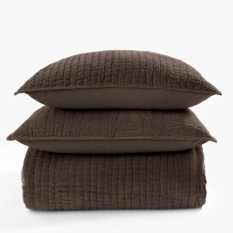 quince, european linen cotton stitch quilt set  /king/espresso