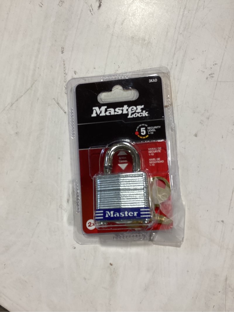 Condition photo showing As Is for master lock outdoor keyed padlock, 1-9/16-in wide x 3/4-in shackle