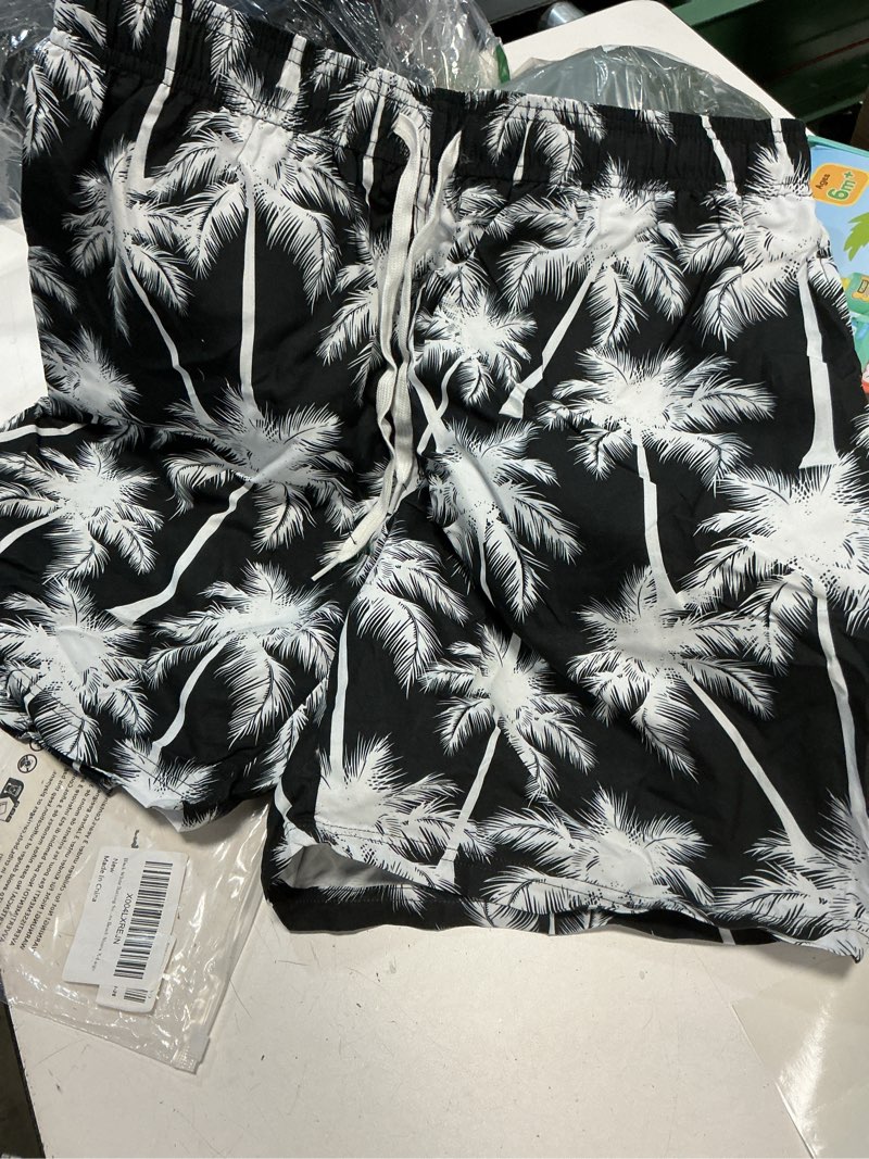 Condition photo showing New/Like New for westwolf men swim trunks with compression liner men's 2 in 1 bathing suits 7 inch hawaiian board shorts 1 black  white/ xl