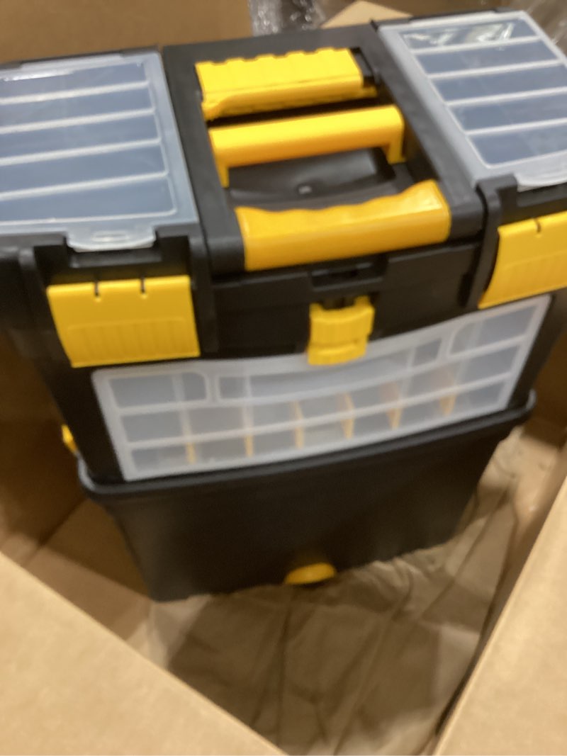 Condition photo showing Good Condition for Rolling Tool Box with Wheels, Foldable Comfort Handle, and Removable Top – Toolbox Organizers and Storage by Stalwart