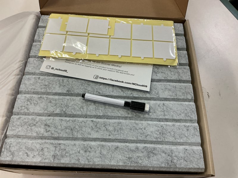 Condition photo showing New/Like New for 2-in-1 Style Felt Cork Board Tiles with Reversible Dry Erase Boards - Bulletin Organizer Pinboards for Wall with Strong Adhesion - Alternative Corkboard for Office and Home - 11.8" x 11.8", 12 Pack