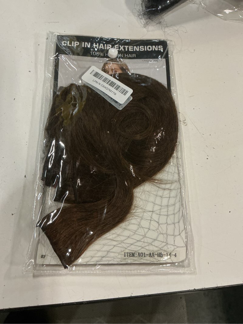 Condition photo showing New/Like New for rose bud clip in hair extensions remy human hair 8pcs 18 clips 65g/set 14 inch medium brown 4# medium brown 14 inch (pack of 1)