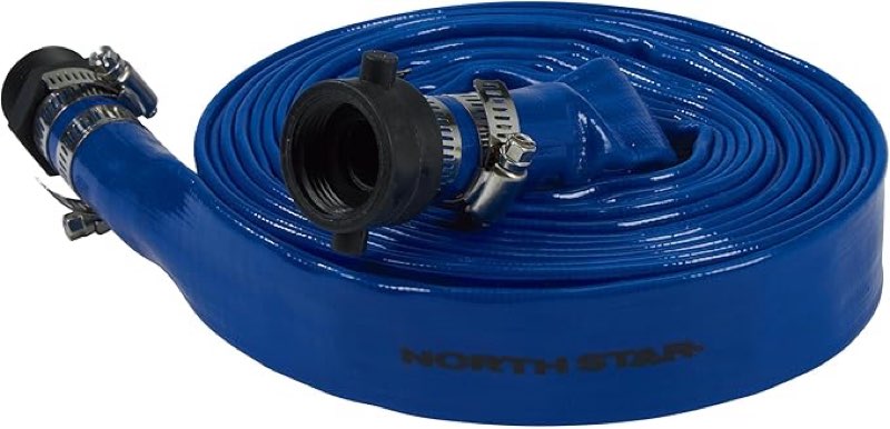 NorthStar Water Pump Discharge Hose, 1in. x 25ft. Max. PSI 80, PVC, Lay Flat, Industrial-Grade Polypropylene Couplings