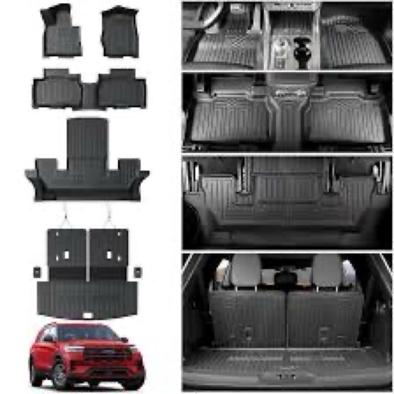 houclemic floor mats for 2020-2025 ford explorer 7 seat accessories, cargo mat with backrest mat all