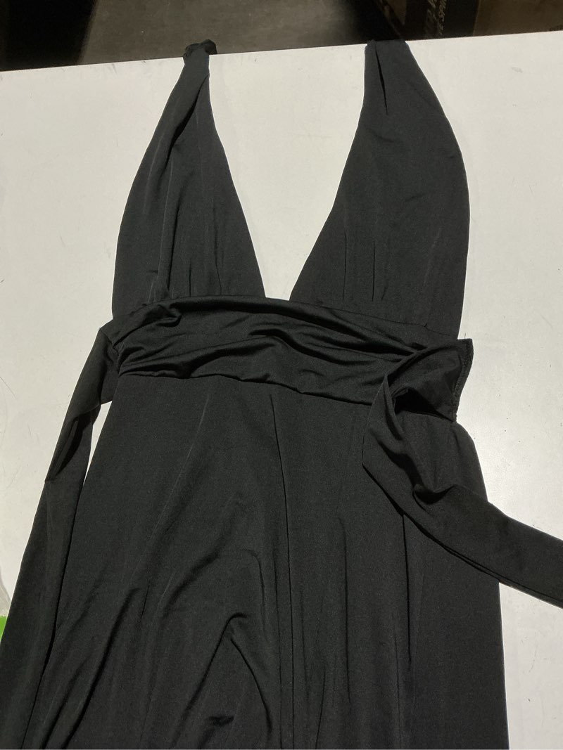 Condition photo showing As Is for ankomina women's sexy v neck halter backless maxi dress ruched high split long bodycon dresses for party cocktail evening