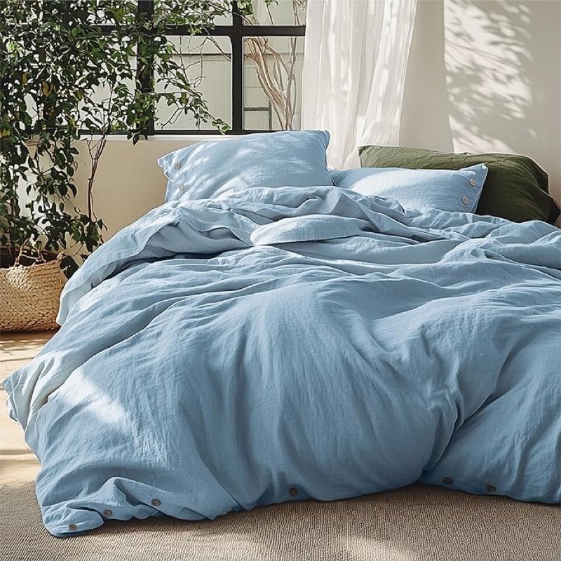 Bedsure Linen Duvet Cover King Size - Linen Cotton Blend Bedding Set, Soft & Cozy, 3 Pieces, 1 Duvet