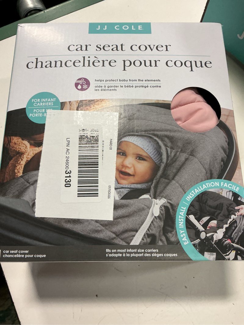 Condition photo showing New/Like New for jj cole baby car seat cover, blanket-style baby stroller & baby carrier cover, heather gray
