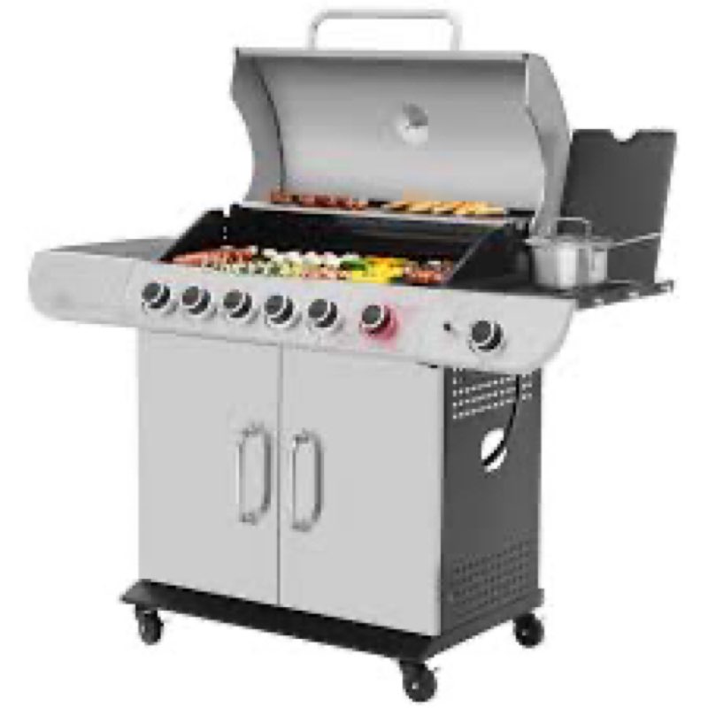 Royal Gourmet 6-Burner Gas Grill with Sear Burner and Side Burner with Cover, Silver