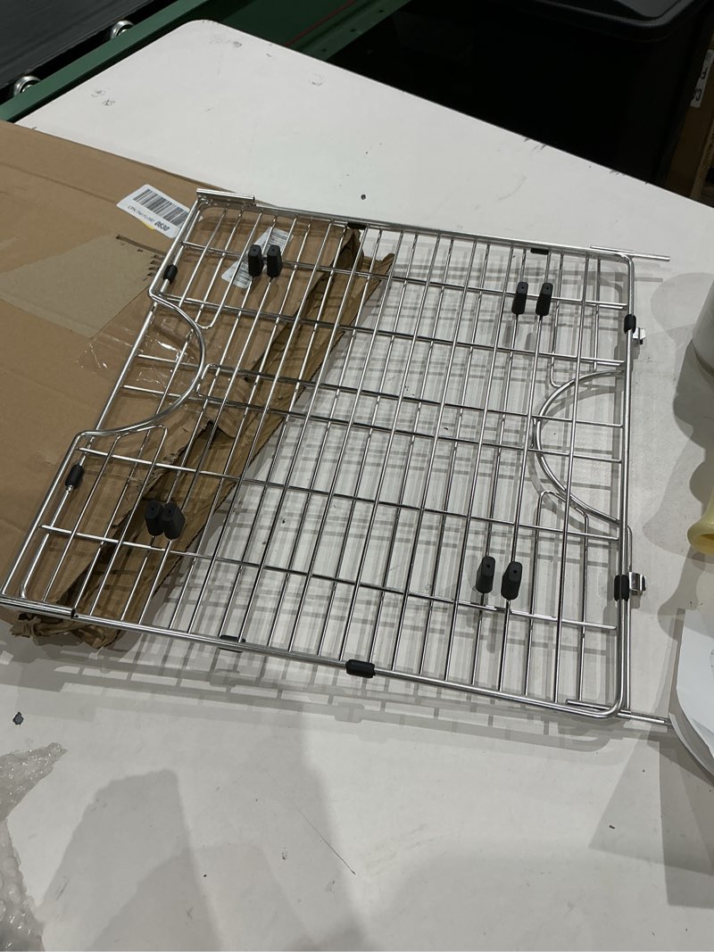 Condition photo showing Good Condition for item similar ))))guukin sink protectors for kitchen sink, 26\" x 14\" stainless steel sink protector with rear drain hole, sink rack with extra replacement white rubber feet 26\"x14\" rear drain