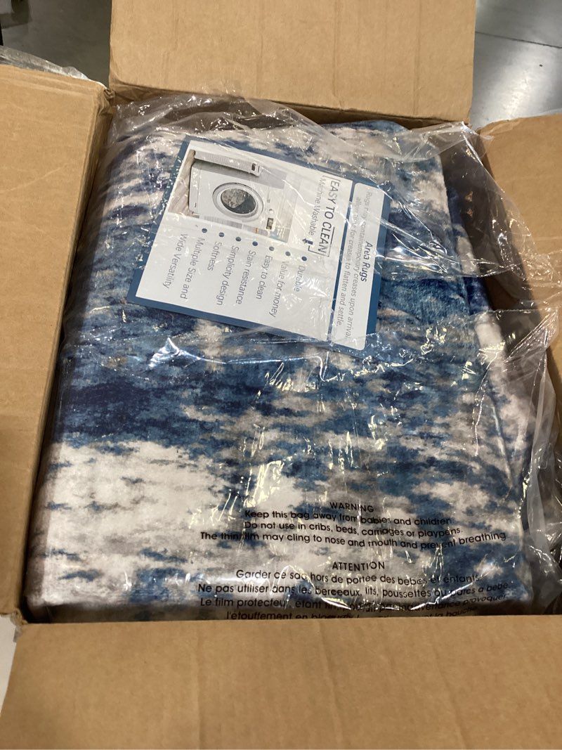 Condition photo showing Good Condition for releany washable area rugs 6'x9' non-slip modern abstract soft for living room entryway bedroom nursery, print pattern, blue grey navy gray blue/gray 6' x 9' (rectangular)