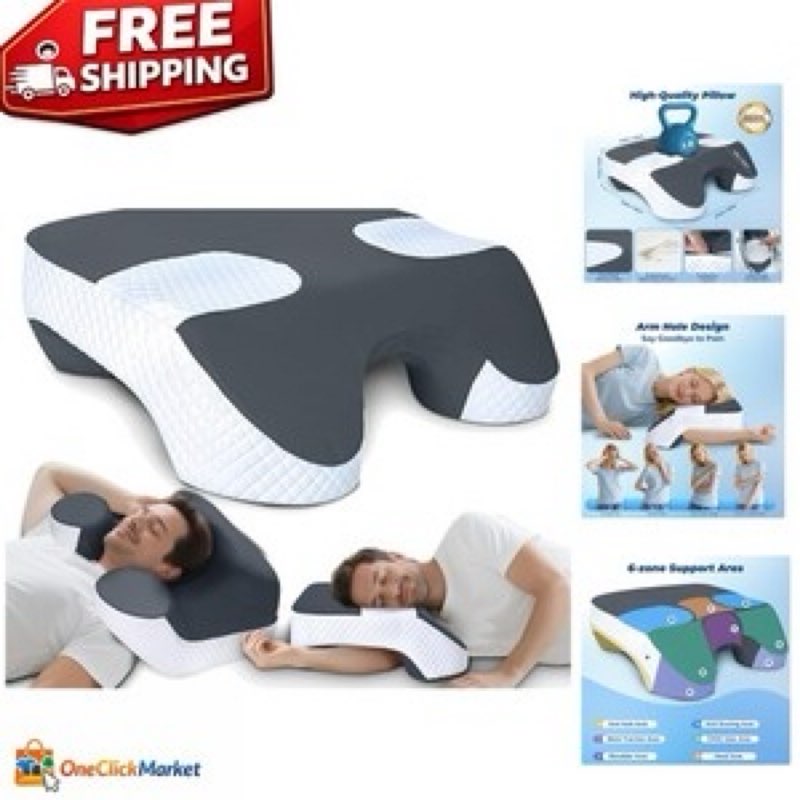 saheyer side sleeper pillow with arm hole, memory foam pillow for neck and shoulder pain relief, multi-angle armholes pillow for many sleeping positions (white)