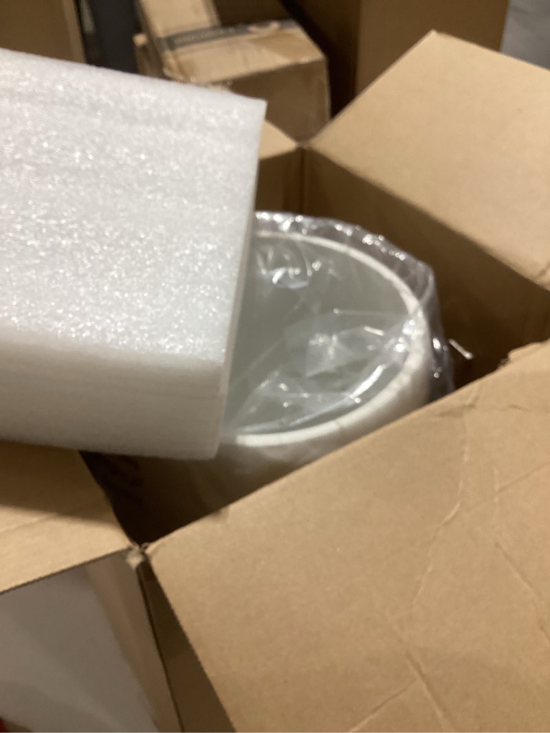 Condition photo showing Good Condition for Bathroom Trash Can - Decorative Wastebasket Finished in Resin, Beautiful Marble Look, Modern Round Waste Basket for Bathroom, Powder Room Or Living (Marble Style), white