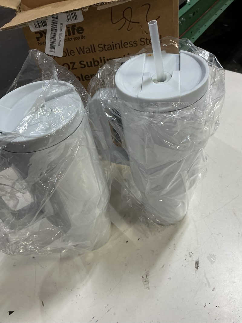 Condition photo showing Good Condition for pyd life 2 pack 40 oz sublimation tumblers with removable handle white blanks stainless steel cups mugs with lid and plastic straw for tumbler heat press sublimation oven printing 2 pack-removable handle