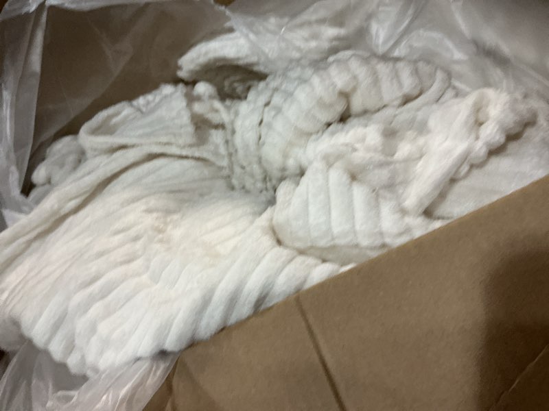Condition photo showing Good Condition for buryeah 12 pcs flannel throw blanket bulk 50 x 60 in sleepover blanket outdoor wedding throw lightweight, oeko-tex standard 100 certified for sofa homeless gifts (cream white) 12 cream white