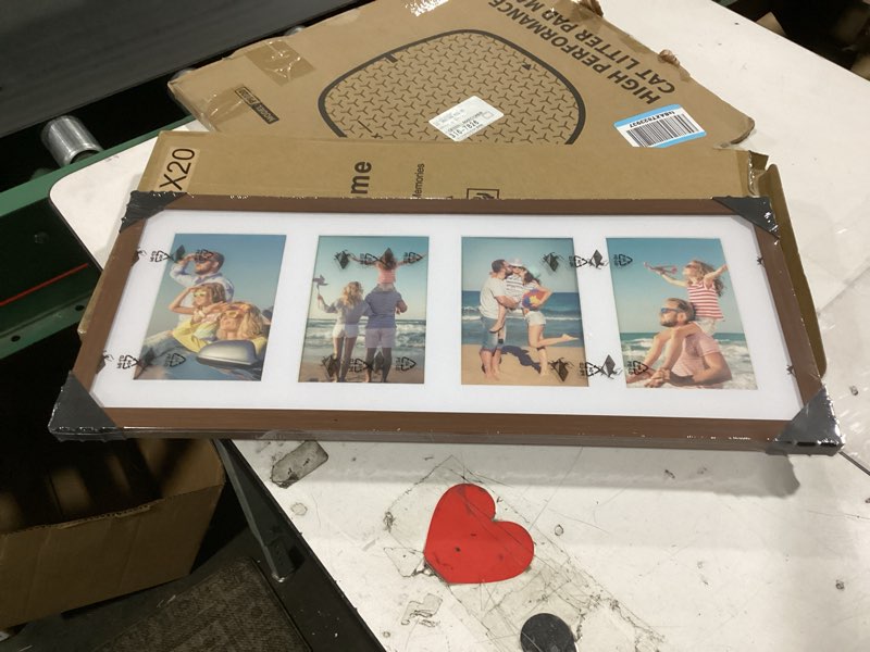 Condition photo showing New/Like New for decoruhome 8x20 picture frames collage wall decor, display 4pcs 4x6 photos with mat or 1pcs 8x20 unmatted, 4 4x6 collage picture frames for wall mounting, brown 8x20 (4-4x6) brown