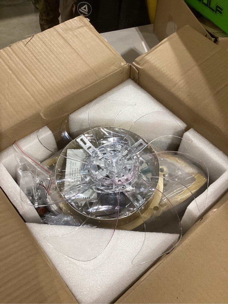 Condition photo showing As Is for 35" Ceiling Fans with Lights, Modern Ceiling Fans with Lights and Remote, Dimmable Bladeless Ceiling Fans with Light, Gold Ceiling Fan with light 6 Speed Reversible Timing for Bedroom