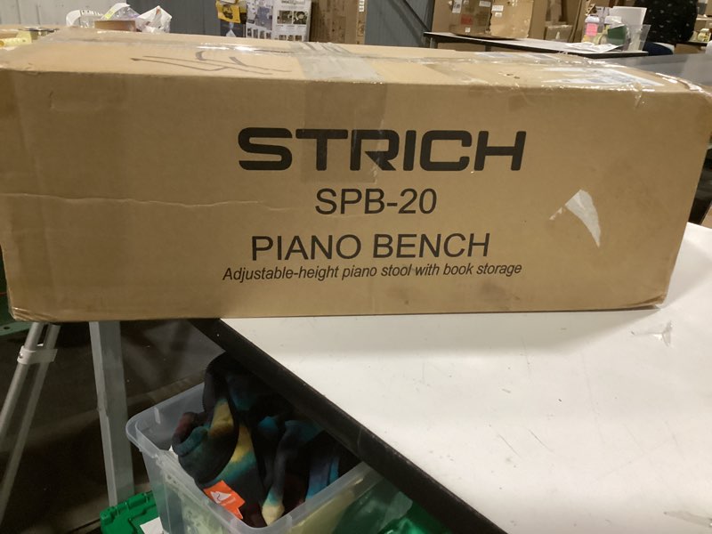 Condition photo showing As Is for STRICH Adjustable Piano Bench with Storage, Wooden Keyboard Bench with Bookcase Stool Chair Seat wit