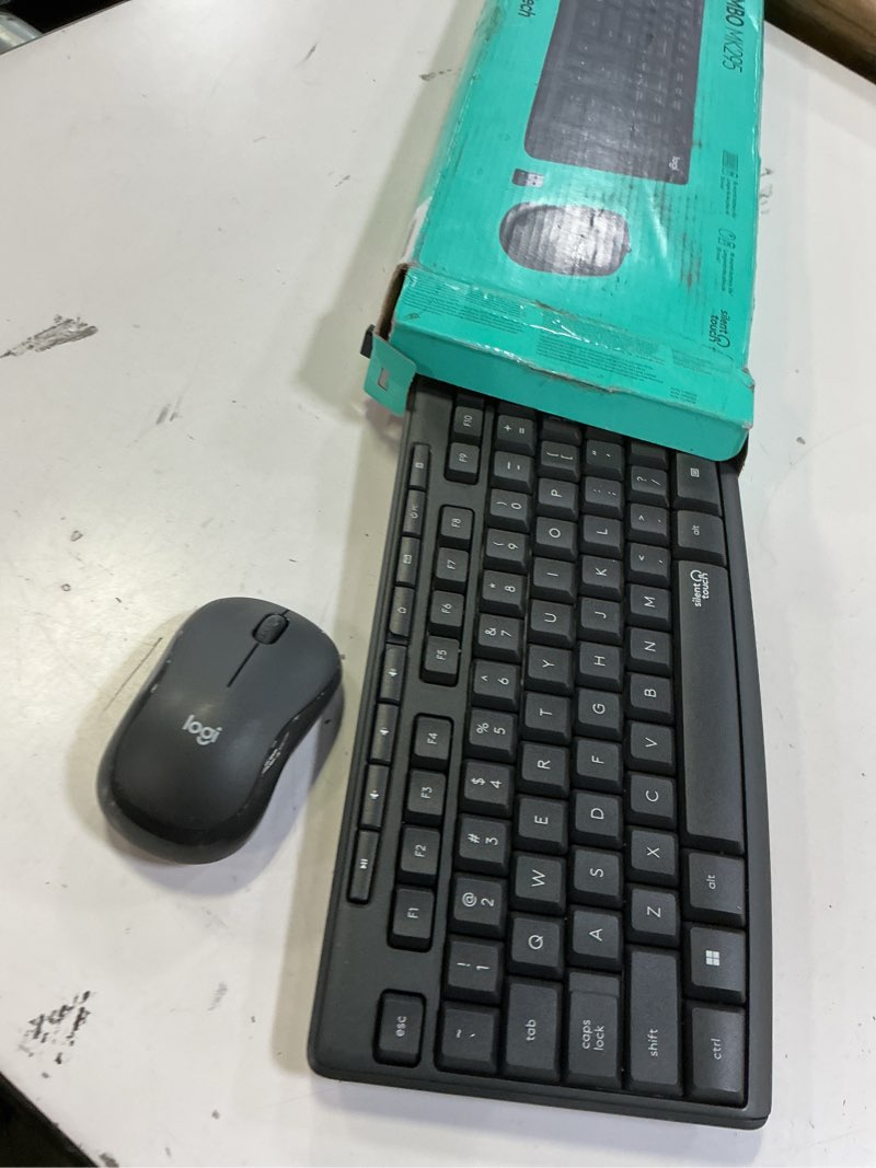 Condition photo showing As Is for logitech mk295 wireless mouse & keyboard combo with silenttouch technology, full numpad, advanced optical tracking, lag-free wireless, 90% less noise - graphite