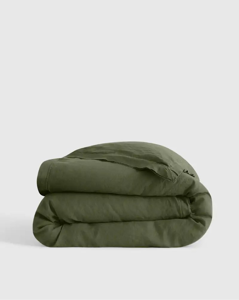 quince european linen double flange duvet cover, twin, pine