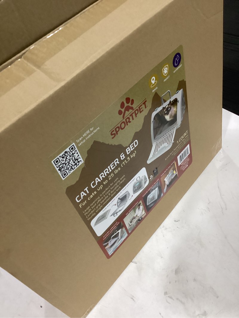 Condition photo showing Good Condition for sportpet large hard-sided travel cat carrier - cat carrier with patented wide side-opening door, foldable portable pet carrier with removable bed for cats & small pets up to 25lbs - gray large carrier w/ bed (gray)