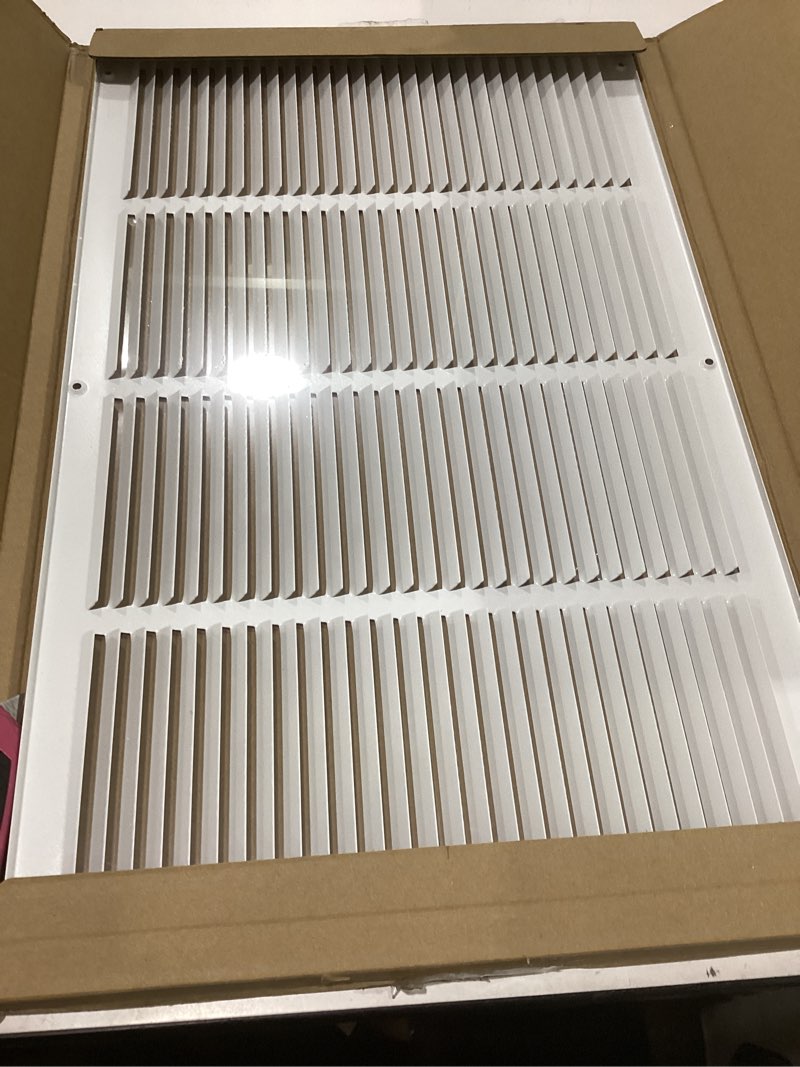 Condition photo showing New/Like New for fits 24x14 duct opening | steel return air grille by handua | vent cover grill for sidewall and ceiling | white | hvac cold air intake grille | outer dimensions: 25.75"w x 15.75" 1 24"w x 14"h [duct opening]